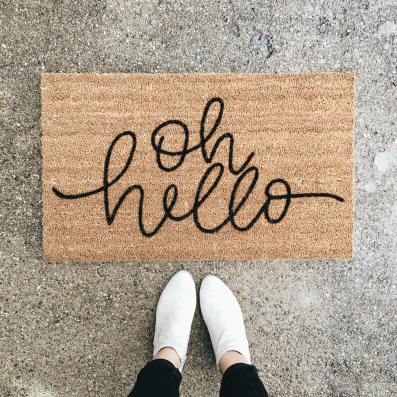 oh hello welcome mat | hand painted, custom doormat | cute doormat | outdoor doormat | wedding gift | housewarming gift 