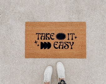 take it easy doormat | hello welcome mat | houseplant  doormat | cute doormat | outdoor doormat | boho decor | aesthetic doormat | trending