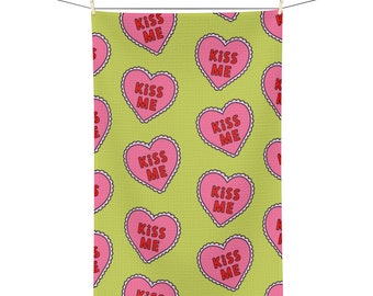 Kiss Me Valentines Day Microfiber Tea Towel | Cute Tea Towel | Trendy Tea Towel | Maximalist Decor | Kitchen Towel