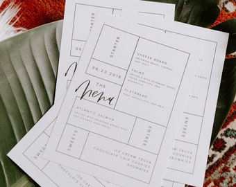 Hand lettered calligraphy wedding and event menu
