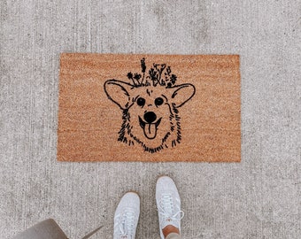 corgi welcome mat | custom dog doormat |hand painted, custom doormat | cute doormat | outdoor doormat | wedding gift | housewarming gift