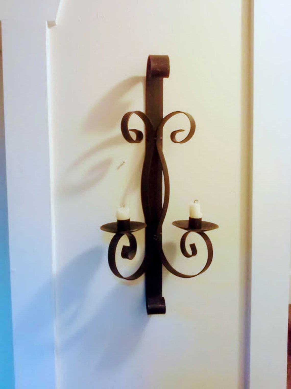 Pair of Vintage Black Wrought Iron Scroll Candle Sconces Etsy Norway