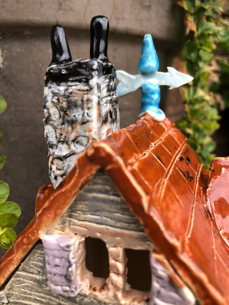 Made to order hand built pottery haunted house LED tea light Etsy