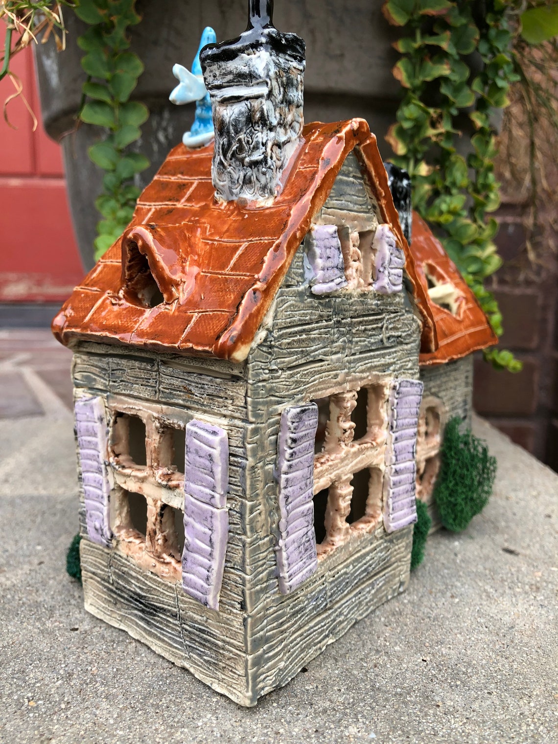 Made to order hand built pottery haunted house LED tea light Etsy