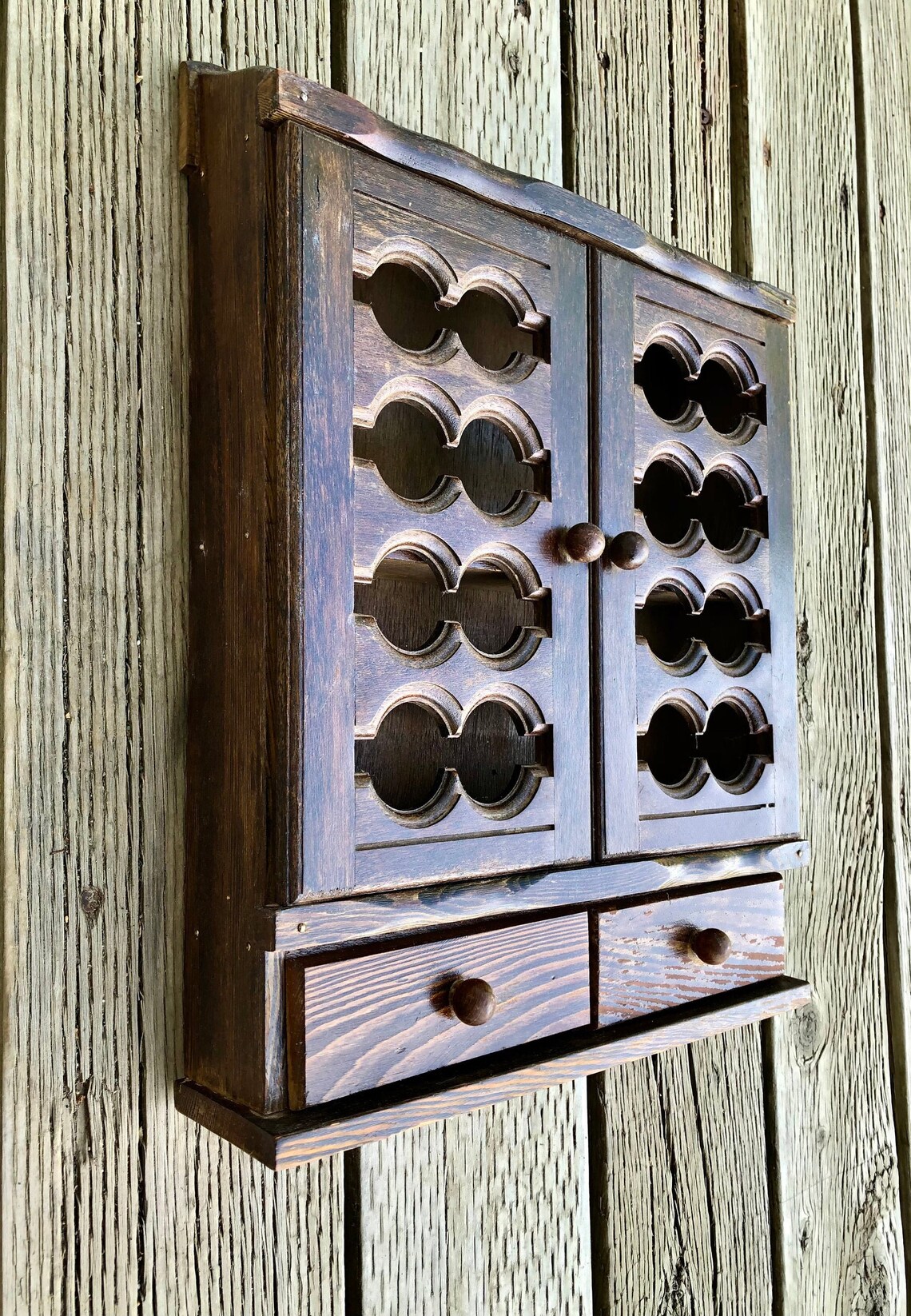Vintage Gewürzschrank aus Holz mit zwei Schubladen Wandbehang | Etsy