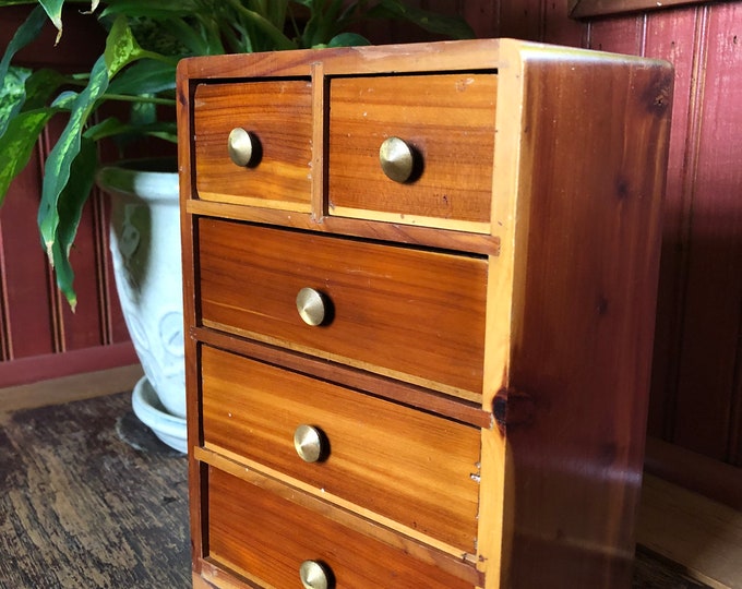 Vintage Cedar Jewelry Box Chest of Drawers Miniature Chest Etsy