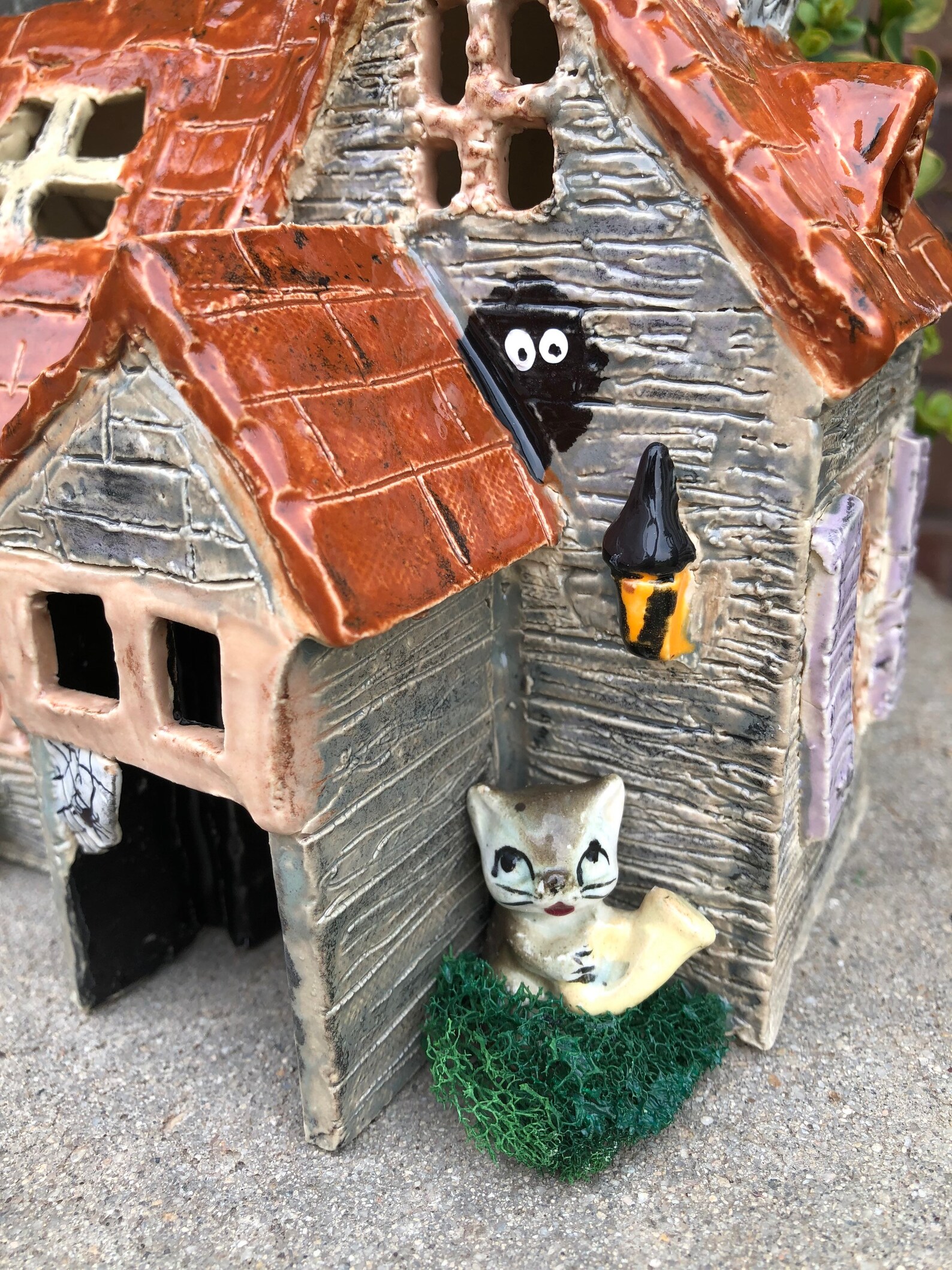 Made to order hand built pottery haunted house LED tea light Etsy