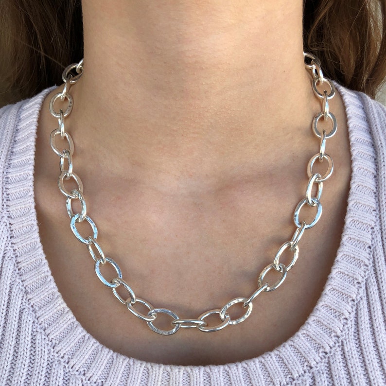 Heavy Silver Cable Chain Link Necklace by Backyard Etsy