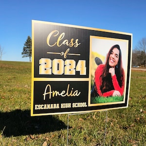 Class of 2024 Graduation Senior Yard Signs with Picture, Gold & Black, Silver, Personalized Graduating Signs, Custom Grad Party Decor