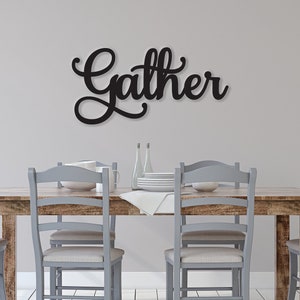 Gather sign, Gather Wood Sign, Gather Wall Decor, Thanksgiving Decor, Gather Word Sign, Wood Cut Out Gather Sign, Family & Dining room decor zdjęcie 1