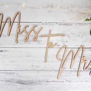 Miss to Mrs backdrop sign for bridal shower or engagement party,  Wood Bridal Shower Decor, Custom Wedding Decor, Wooden word cutouts