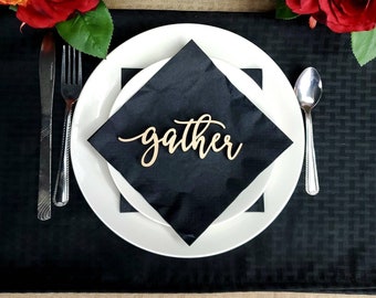 Gather Place Cards, Gather sign, Thanksgiving table setting, Holiday Decor  Thanksgiving Place settings, Small Wood Gather Sign