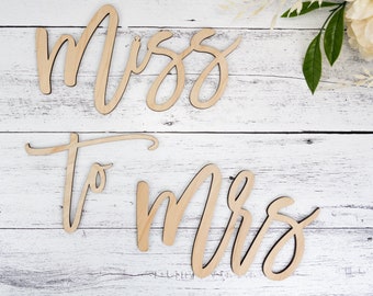 Miss to Mrs backdrop sign for bridal shower or engagement party,  Wood Bridal Shower Decor, Custom Wedding Decor, Wooden word cutouts