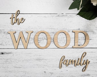 Custom Family Last Name sign w/ the words the & family included, Personalized Wooden Name and Word Sign, Wood Wall Art Decor, Wedding Gift
