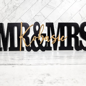 Custom Wedding Gift Sign Name, Personalized Family Name Wood Letters Mr Mrs, Sleek, Modern Sweetheart Head Table Decor, Photo Prop, newlywed image 2