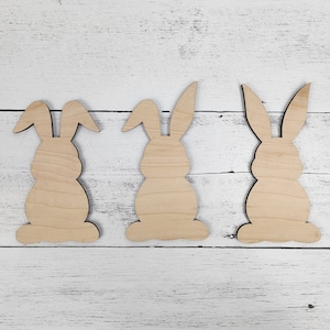 Easter Bunny Trio Wood Shapes, Wooden Rabbit Blank, Unfinished Cut out, Shapes for Crafts DIY Blank, Spring Sign Making, Easter Sign making