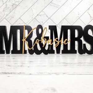 Custom Wedding Gift Sign Name, Personalized Family Name Wood Letters Mr Mrs, Sleek, Modern Sweetheart Head Table Decor, Photo Prop, newlywed image 4