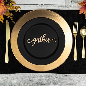 Gather Place Cards, Thanksgiving Table Plate Settings, Gather Wood Word