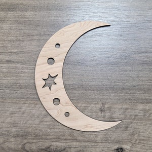 Crescent Moon & Star Wood Shape Sign, Wooden Moon Shape Blank, Unfinished Cut out, Crafts DIY for Sign Making, Boho Decor theme Natural 001