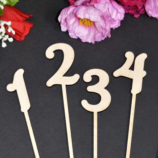 Wedding Table Numbers on sticks, attached stakes, Wooden Table Numbers, Rustic Table Numbers, Party Table Numbers, Wood Numbers with stake