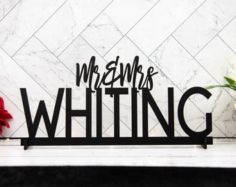 Custom Mr & Mrs Last Name Wedding Sign: Maple Wood Centerpiece