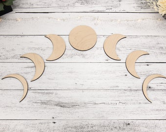 Moon Phase Wood Blanks for Home Decor, Crafts, or DIY sign making, Wooden Moons, Natural Bojo Decor, Wall hanging, Wall art, Crescent moons