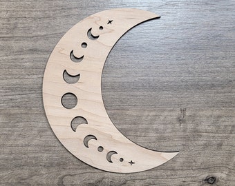 Crescent Moon Phase Wood Shape Sign, Wooden Moon Shape Blank, Unfinished Cut out, Crafts DIY for Sign Making, Boho Decor theme Natural 002