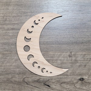 Crescent Moon Phase Wood Shape Sign, Wooden Moon Shape Blank, Unfinished Cut out, Crafts DIY for Sign Making, Boho Decor theme Natural 002