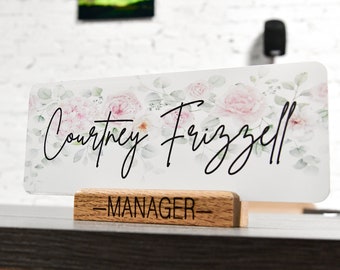 Custom Desk Name Plate Sign for Staff, Teacher, Principal, Banker, Executive, Company Gift, Personalized Floral Plaque for office personnel