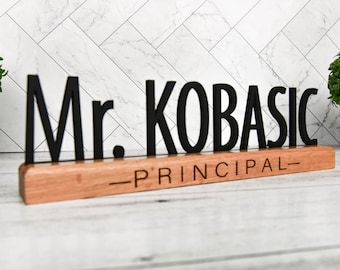 Desk Name Plate for Teacher, Principal, Executive, Custom Company Office Gifts, Personalized Wooden Sign for classroom or office personnel