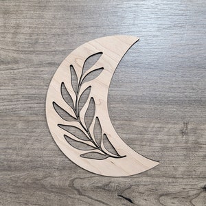 Crescent Moon + Leaf Wood Shape Sign, Wooden Moon Shape Blank, Unfinished Cut out, Crafts DIY for Sign Making, Boho Decor theme Natural 004