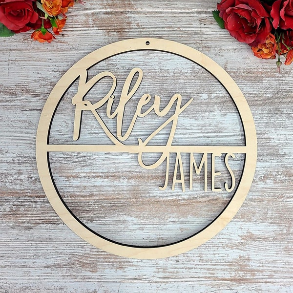 Custom Name Sign, First & Middle Name. Personalized Circle Name Sign, Handwritten Font Personalized Name Sign. Kids Round Name sign, Gift