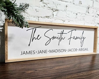 Personalized Family Last Name Sign, Custom Wall Art, Home Decor, Framed Custom with first names, Wedding or Anniversary Gift For Couple