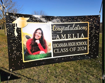 Personalized Graduation Banner Class of 2024, Senior Photo, Custom Grad Party Decor, Outdoor or Indoor Backdrop or Display Table Decoration