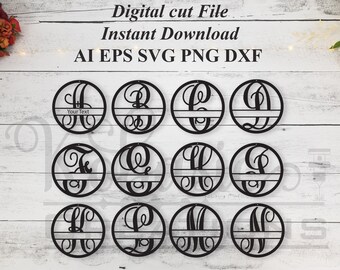 Split Monogram Letters Circle Vector Cut File: DIY Home Decor (Digital Download)