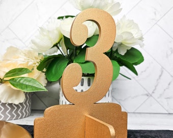 Wedding Table Numbers, Reception Decorations, Wooden Stand Alone Table Numbers with Base, Wood Freestanding Number Cutout