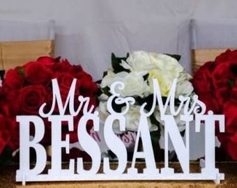 Wedding Name Sign, Custom Mr & Mrs Sweetheart table deocr, Personalized with couples last name, Head table Centerpiece, Shower Gift Keepsake