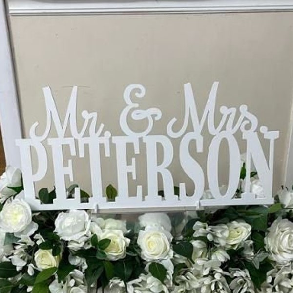 Custom Wedding Sign Mr Mrs Personalized with Last Name, Sweetheart Table Centerpiece decor, Wood cutout, photo prop signage, gift for couple