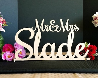 Custom Mr & Mrs Sign, Custom Wedding Name sign, Script Mr Mrs Surname, Personalized Last Name Sign, Sweetheart table Sign Head Table Decor