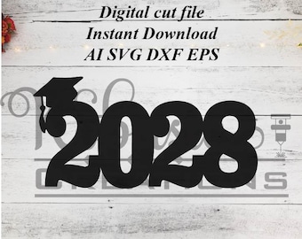 Class of 2028 afstuderen decor SVG gesneden vector silhouetbestand, afstudeerbord, afstudeerfeest, seniorjaar plakboek ambachtelijk DIY