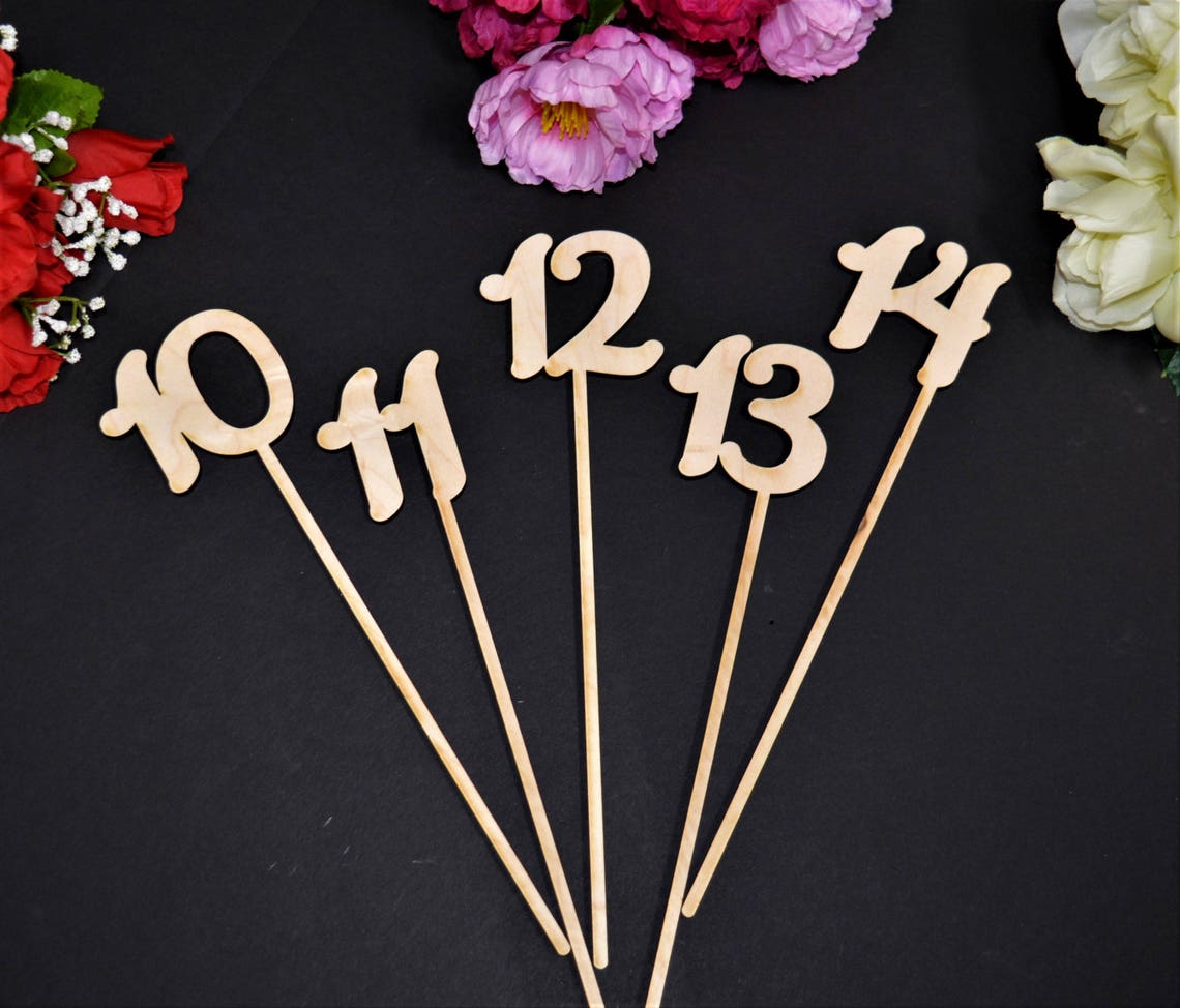 Wedding Table Numbers on Sticks, Attached Stakes, Wooden Table Numbers ...