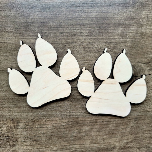 Paw Prints Wood Shape, Set of 2 Paw print Shape, Wood Dog Paw Blank, DIY Wood Blanks, Shapes for Crafts, Signs, Cat paw print, raw wood