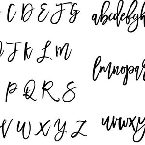May include: A handwritten alphabet in a cursive font. The letters are written in black ink on a white background.