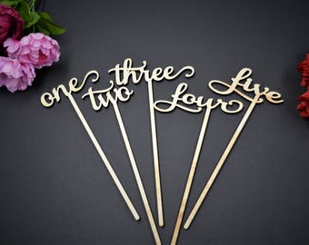 Wedding Table Numbers with Attached Stakes. Wood Wedding Table Numbers. Rustic Table Numbers. Script Table Number Wood Wedding Table Numbers