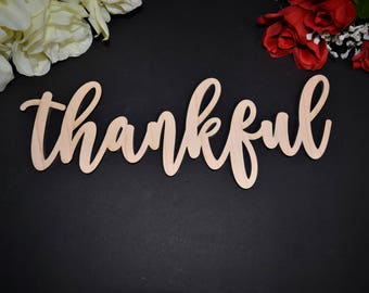 THANKFUL wood sign. Calligraphy THANKFUL Wall Sign. Laser Cut THANKFUL wood cut out sign. Rustic Wood Thankful Sign. Wood Thankful word Sign