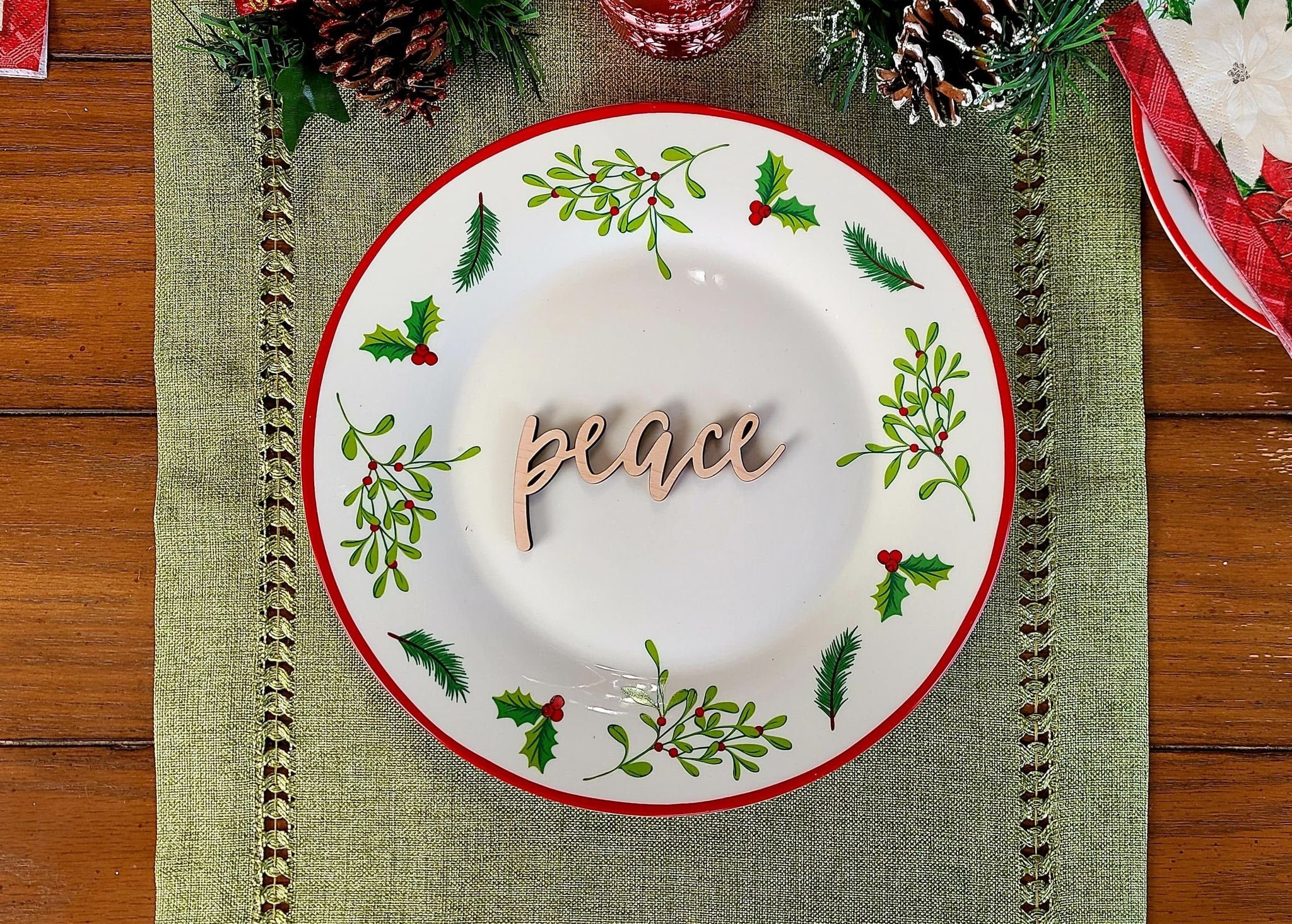 Peace Place Cards, Christmas Plate setting cards, Christmas Wooden…