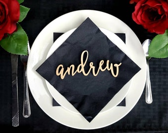 Custom Wood Name Place Cards: Wedding Table Setting, Party Favors