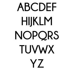May include: Black and white alphabet letters A through Z in a simple, modern font style.