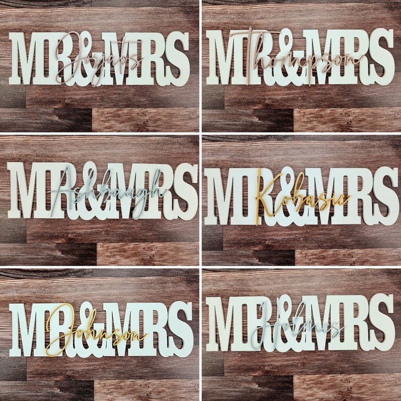 Custom Wedding Gift Sign Name, Personalized Family Name Wood Letters Mr Mrs, Sleek, Modern Sweetheart Head Table Decor, Photo Prop, newlywed image 7