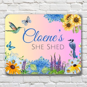 Personalized She Shed Sign – Custom Metal Floral Name Sign – Garden Shed Décor – Gift for Her – Backyard Retreat Shed Sign